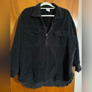 Offline By Aerie Corduroy Quarter Zip Shacket Shirt Black Oversized